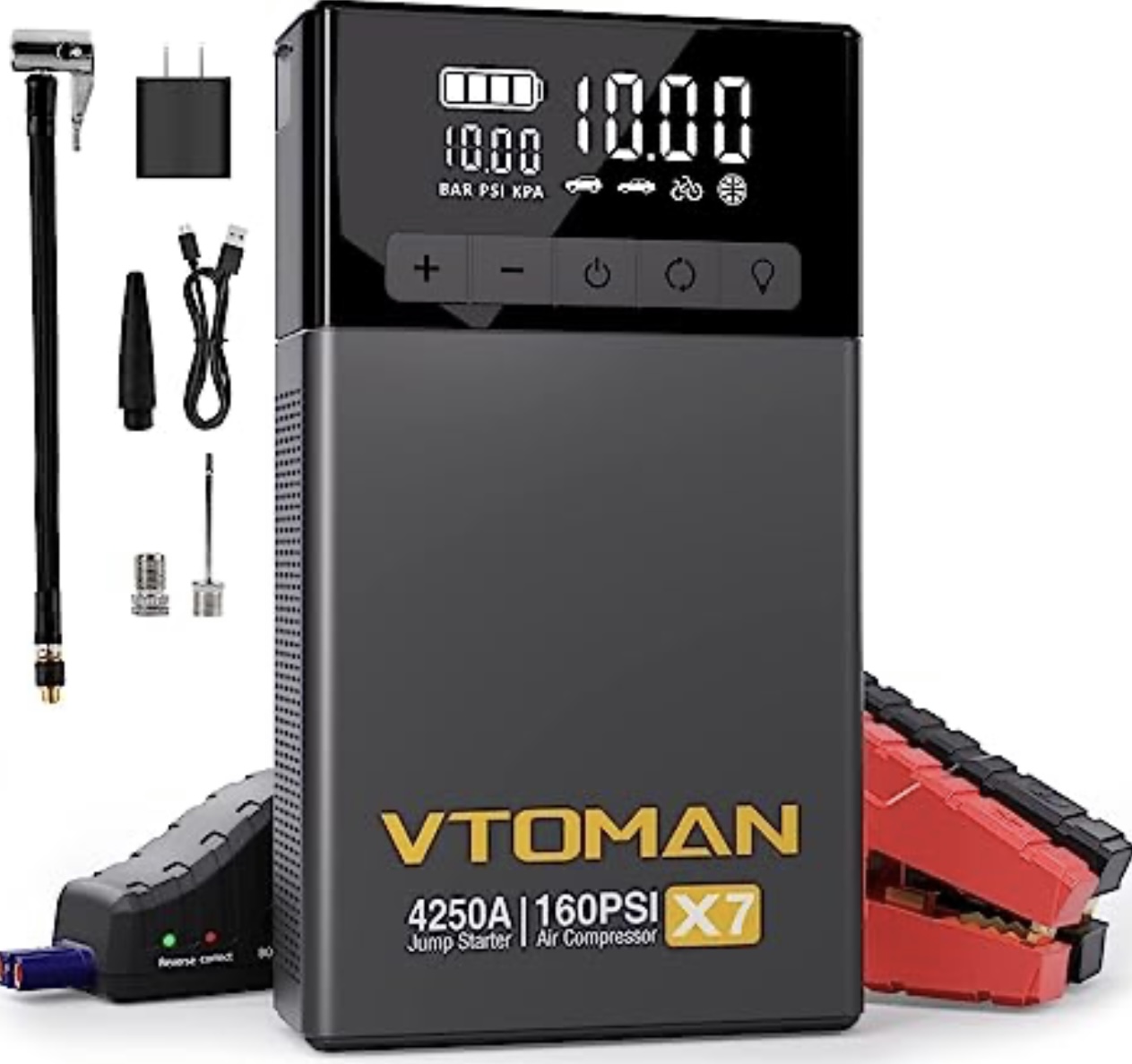 Пусковое портативное устройство бустер VTOMAN X7 26800mAh 4250A с компрессором