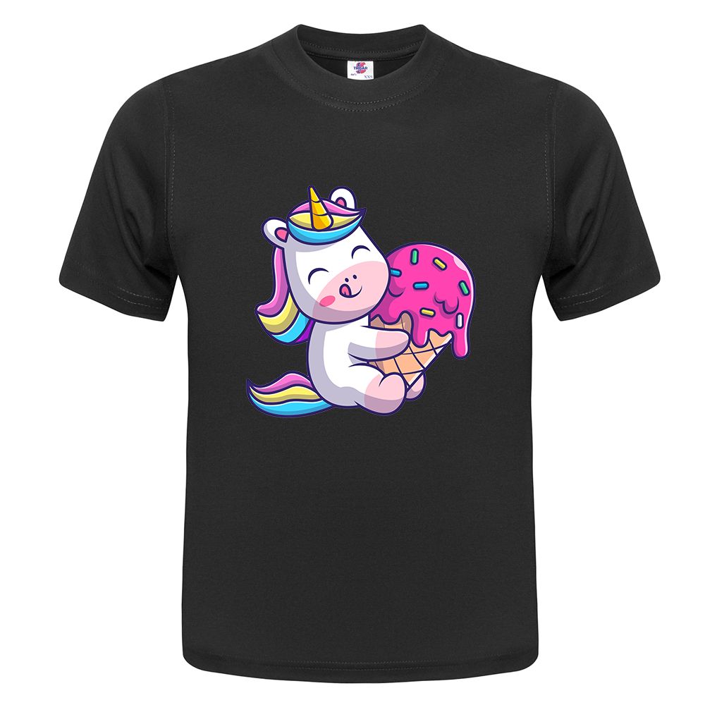 Футболка детская ONEQ с принтом Единорог 3029810310, черный, 98