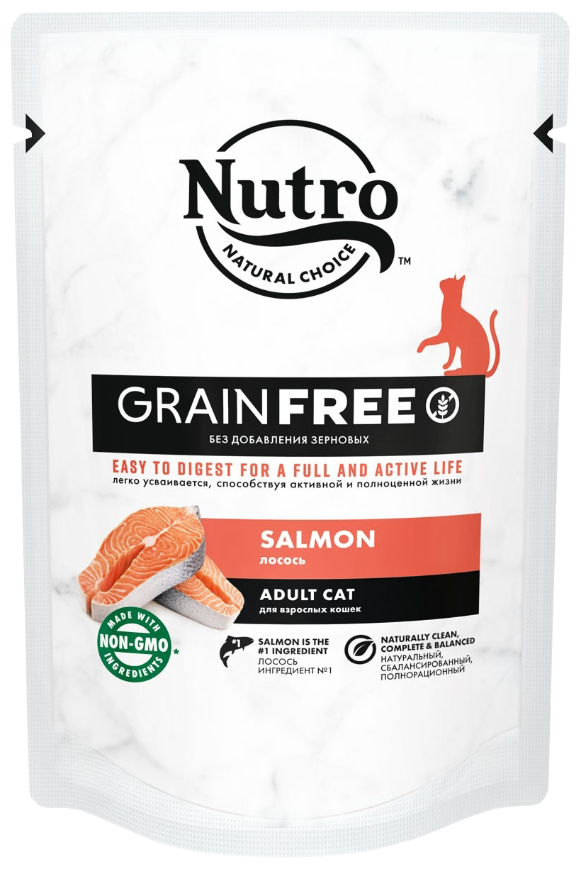 фото Влажный корм для кошек nutro grain free, лосось, 24шт, 70г