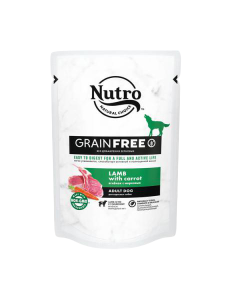 Влажный корм для собак NUTRO Nutro Grain Free, ягненок, морковь, 24шт по 85г