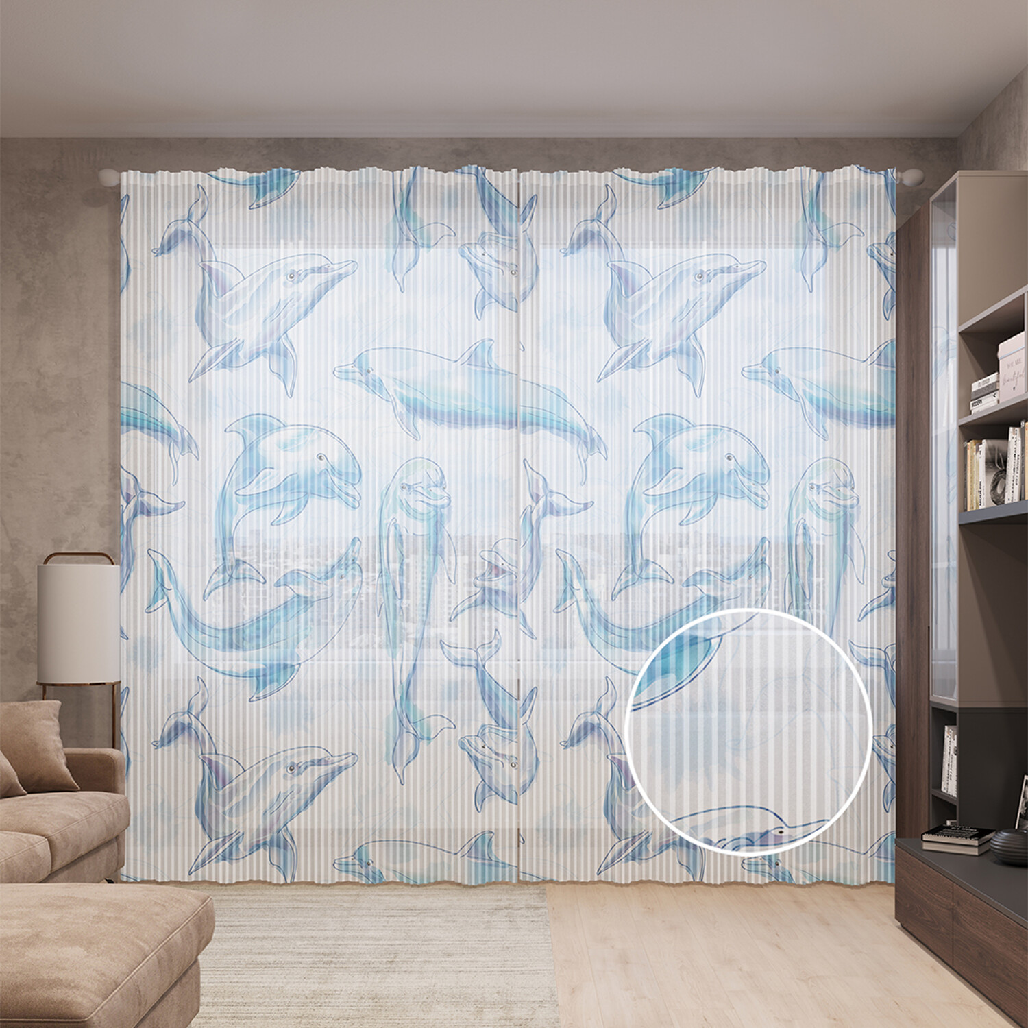 

Тюль вуаль на шторной ленте с принтом JoyArty "Дельфины развлекаются", 310х265 см, Дельфины развлекаются