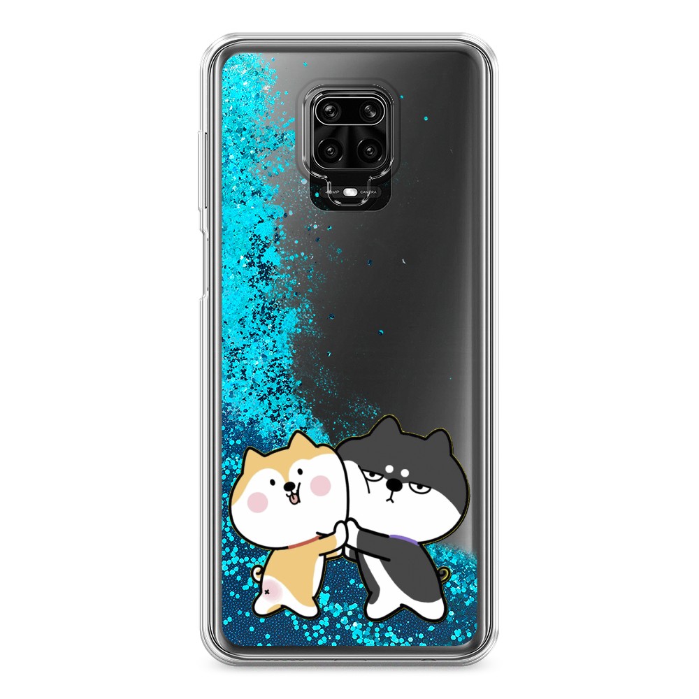 фото Жидкий чехол с блестками "обнимашки акита" на xiaomi redmi note 9s awog