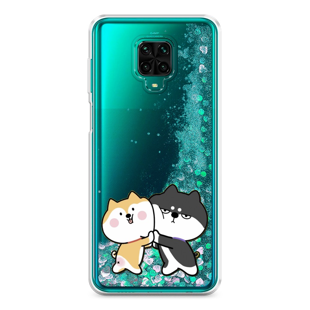 фото Жидкий чехол с блестками "обнимашки акита" на xiaomi redmi note 9 pro awog