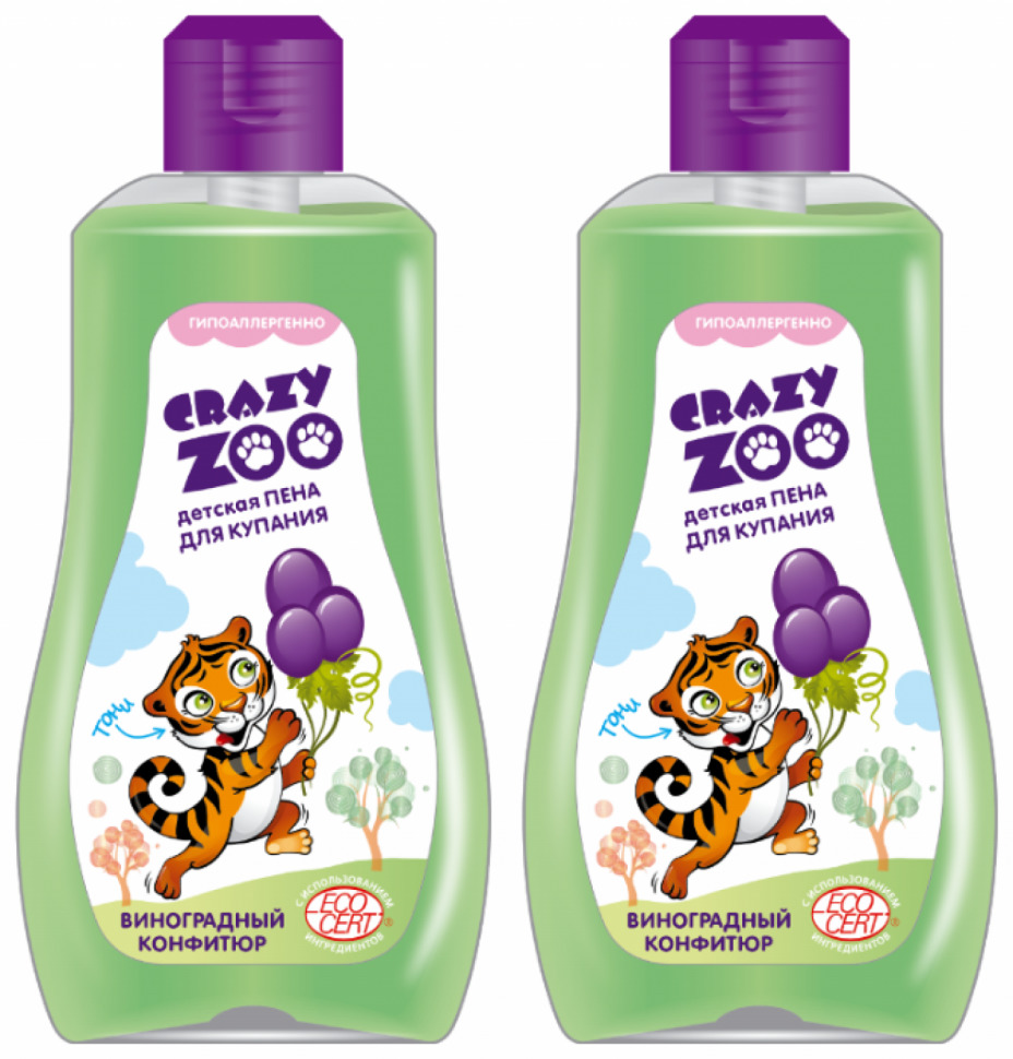 Пена для купания детская Crazy Zoo Виноградный конфитюр, 280 мл., 2 шт. babyland гель пена мягкая для купания детская 0 210г