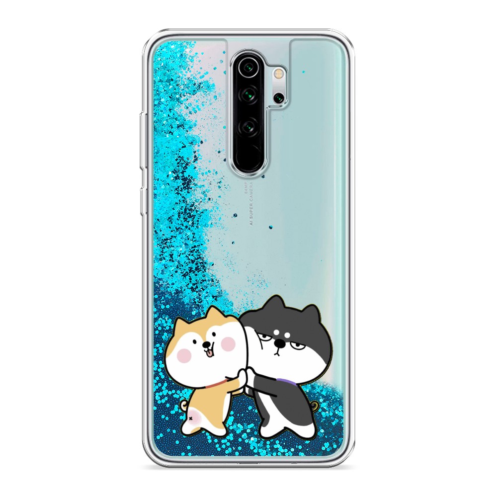 фото Жидкий чехол с блестками "обнимашки акита" на xiaomi redmi note 8 pro awog