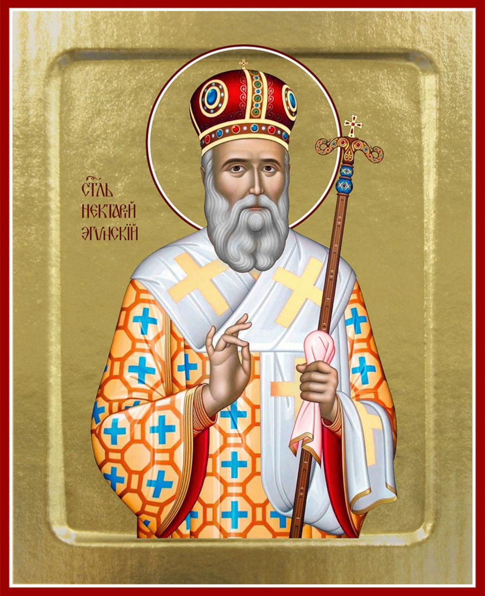 

Икона Синопсисъ Нектария Эгинского, святителя в митре на дереве 125 х 160