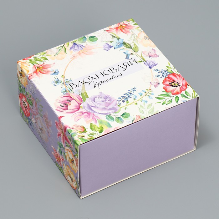 

Коробка складная Дарите Счастье Цветы 14 x 14 x 8 см, Белый