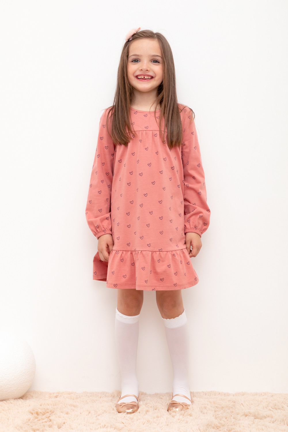 

Платье детское CROCKID М 3515, кирпичная пыль, сердечки, 128, Бордовый, М 3515