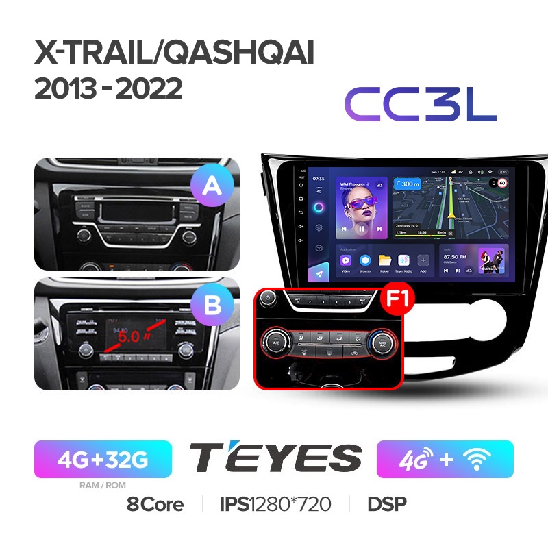 Автомобильная магнитола Teyes CC3L 4/32Гб Nissan X-Trail Qashqai 2 J11 2013-2018 ANDROID