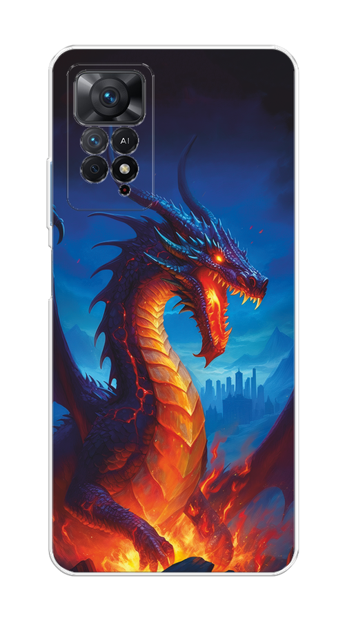 

Чехол на Xiaomi Redmi Note 11 Pro/11 Pro 5G/11E Pro/12 Pro 4G "Дракон над лавой", Оранжевый;коричневый;синий, 314850-1