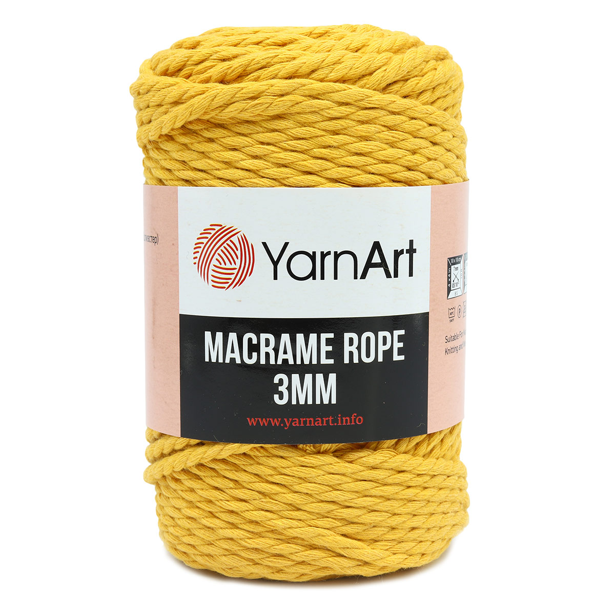 

Пряжа YarnArt Macrame Rope 3 мм, 250 г, 63 м хлопок, вискоза 764 жёлтый, 4 мотка, Желтый