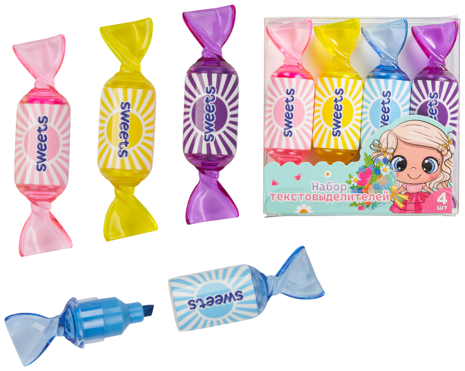 Набор текстовыделителей для бумаги Mazari Little girl candy 4 шт