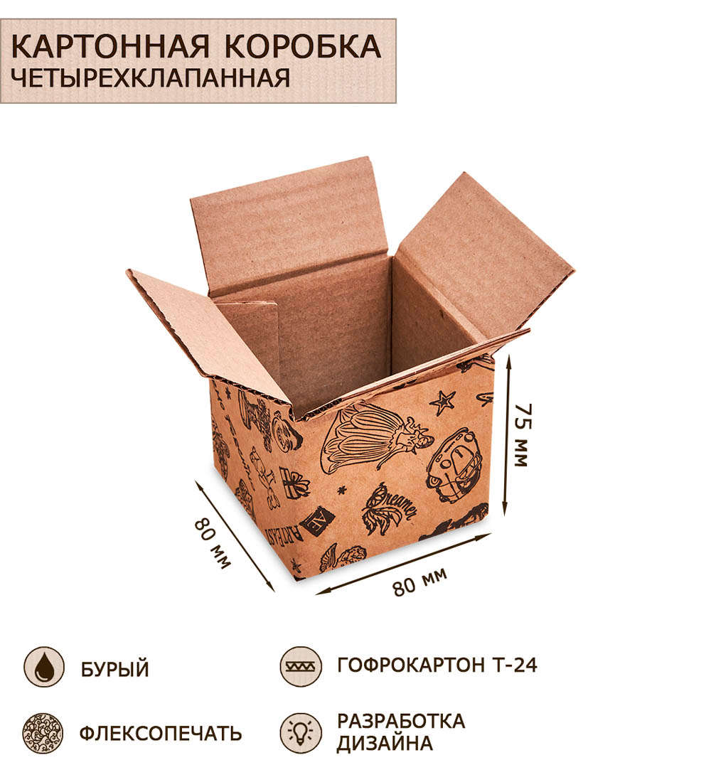 

Коробка Art East 4-х клапанная гофрокартон 80х80х75, 10шт, ГКП-23_10