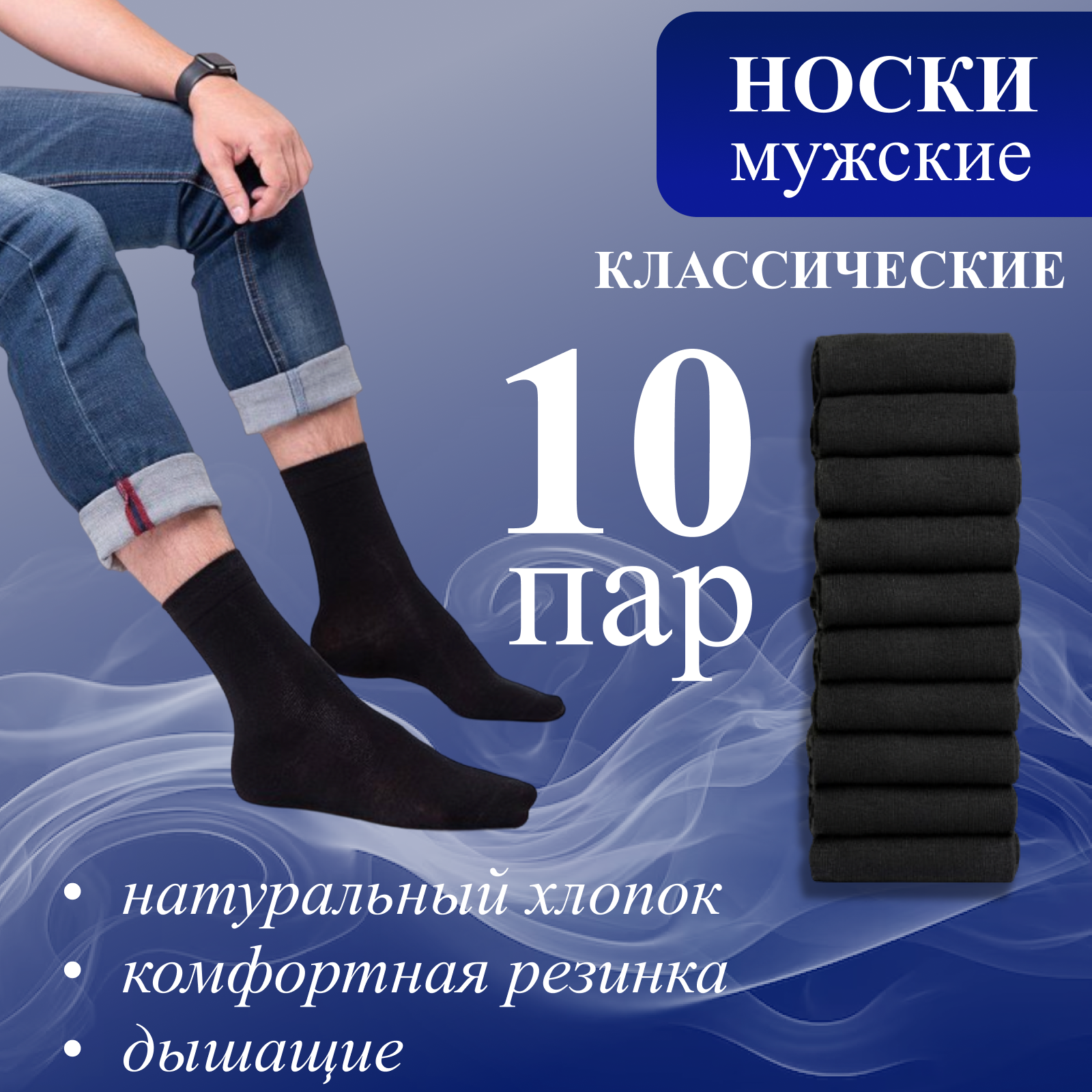 Комплект носков мужских BaDo SCH_1 черных 25, 10 пар