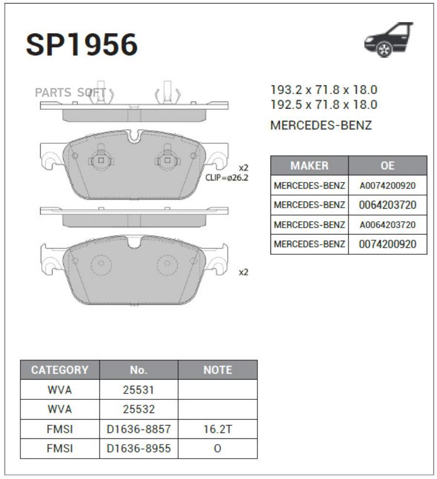 

Тормозные колодки Sangsin brake передние дисковые SP1956