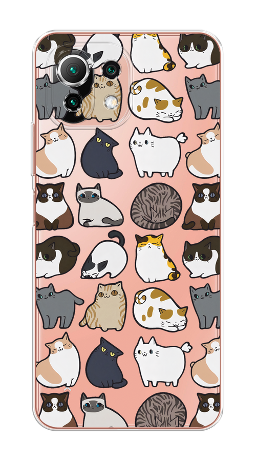 

Чехол на Xiaomi Mi 11 Lite/5G NE "Милые котики", Прозрачный;белый;серый, 311750-1