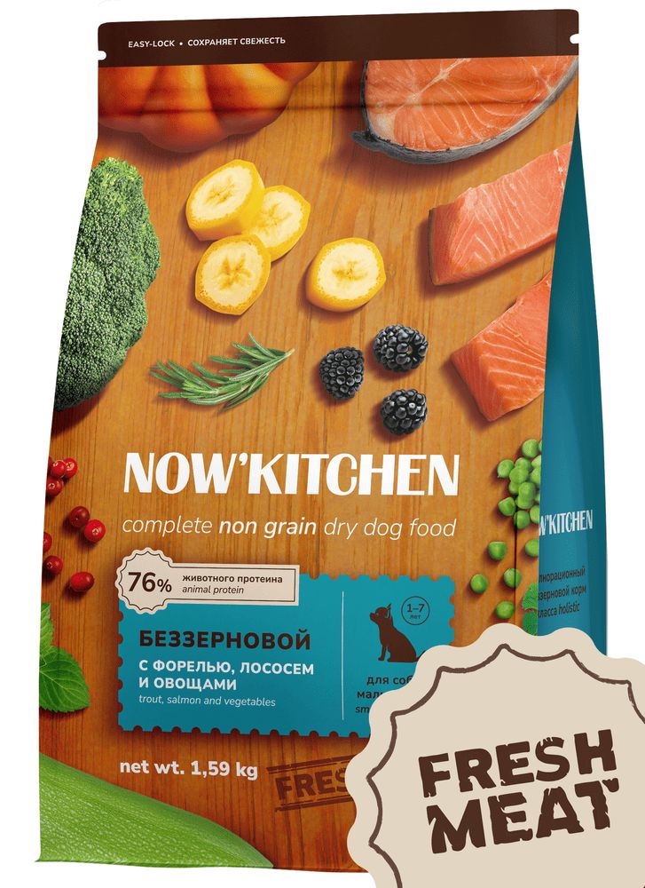 Сухой корм Now'Kitchen Fresh Grain-free Trout&Salmon Small Adult для собак 400 г