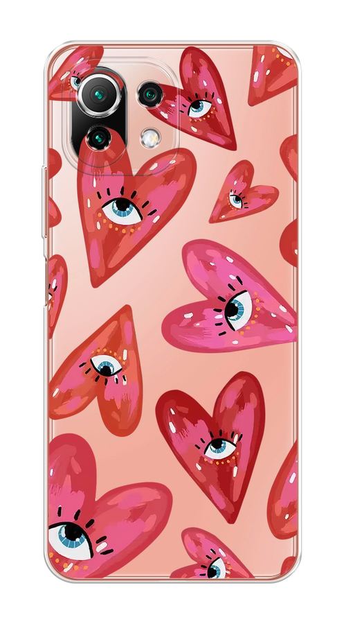 

Чехол на Xiaomi Mi 11 Lite/5G NE "Сердечки с глазами", Коричневый;красный;розовый, 311750-1