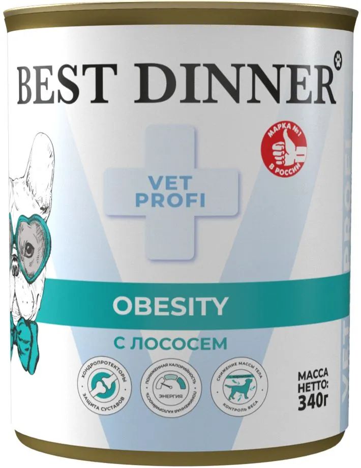 Влажный корм Best Dinner Vet Profi Obesity с лососем лечебный для собак 340 г 289₽