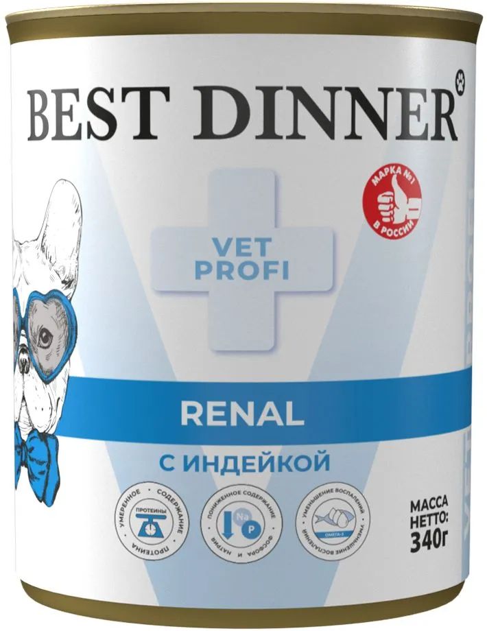 Влажный корм Best Dinner Vet Profi Renal с индейкой лечебный для собак 340 г 289₽