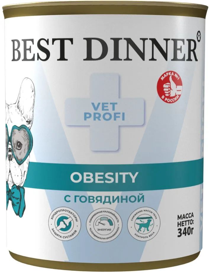 Влажный корм Best Dinner Vet Profi Obesity с говядиной лечебный для собак 340 г 289₽