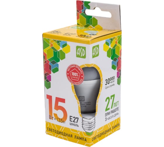 

Лампа светодиодная IN HOME LED A60-standard 15Вт 160-260В Е27 1350Лм ASD
