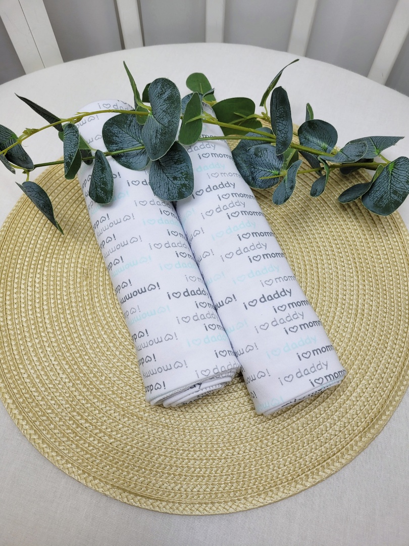 Набор пелёнок из интерлока I Love мятные 2шт 90*100см