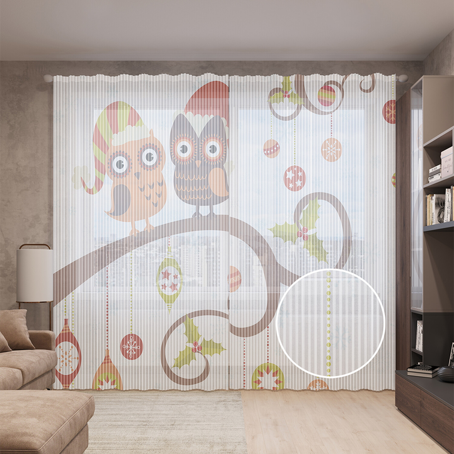 

Тюль вуаль на шторной ленте с принтом JoyArty "Совы удивились", 310х265 см, Совы удивились