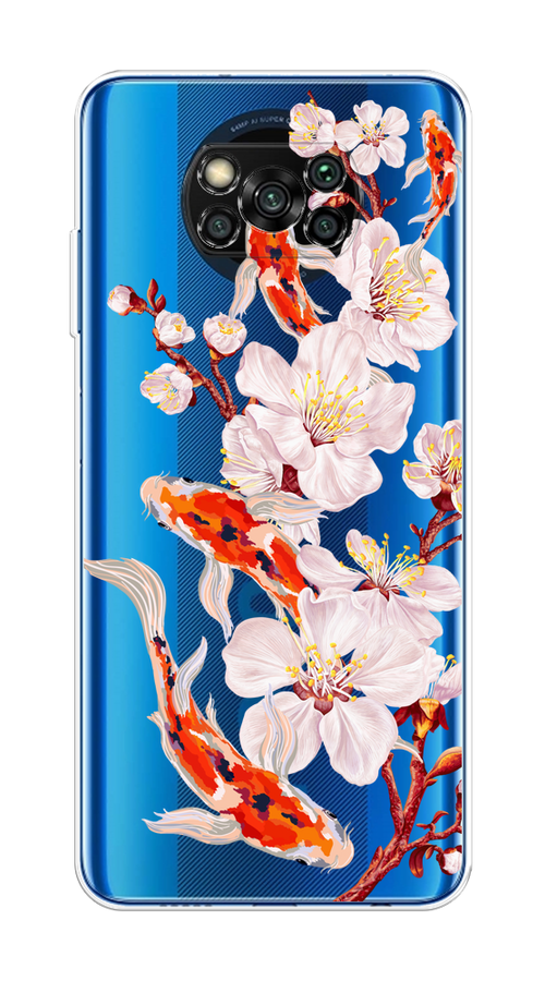 

Чехол на Poco X3/X3 Pro "Карпы и сакура", Оранжевый;розовый;бежевый;прозрачный, 310650-1