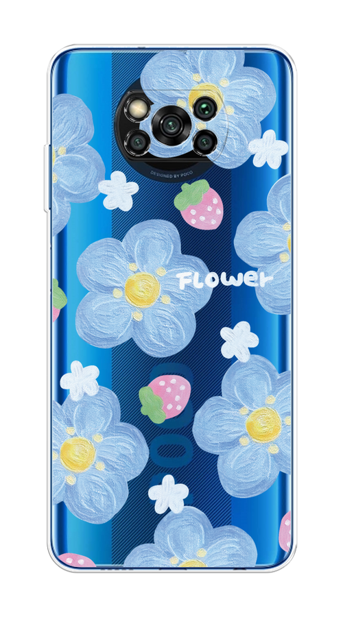 

Чехол на Poco X3/X3 Pro "Цветы и клубники", Прозрачный;голубой;белый, 310650-1