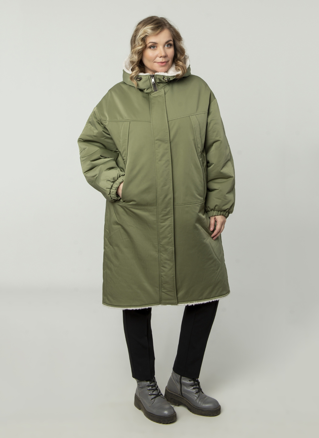 фото Утепленное пальто женское каляев 1657674 хаки 46 ru