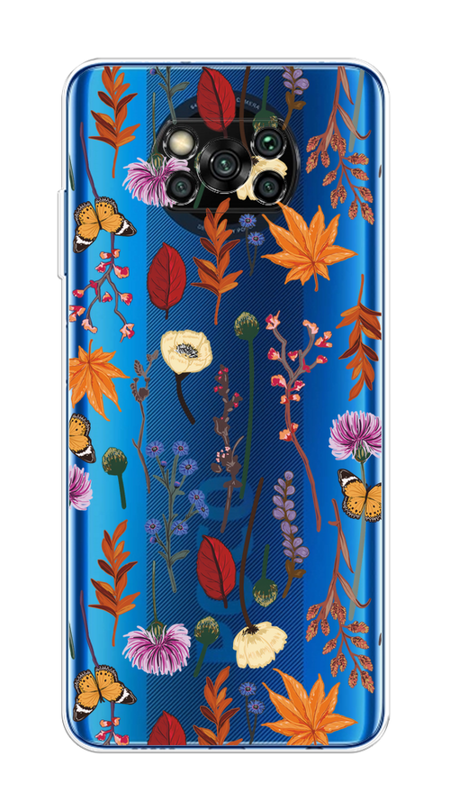 

Чехол на Poco X3/X3 Pro "Orange Purple flowers", Оранжевый;красный;розовый;желтый;прозрачный, 310650-1