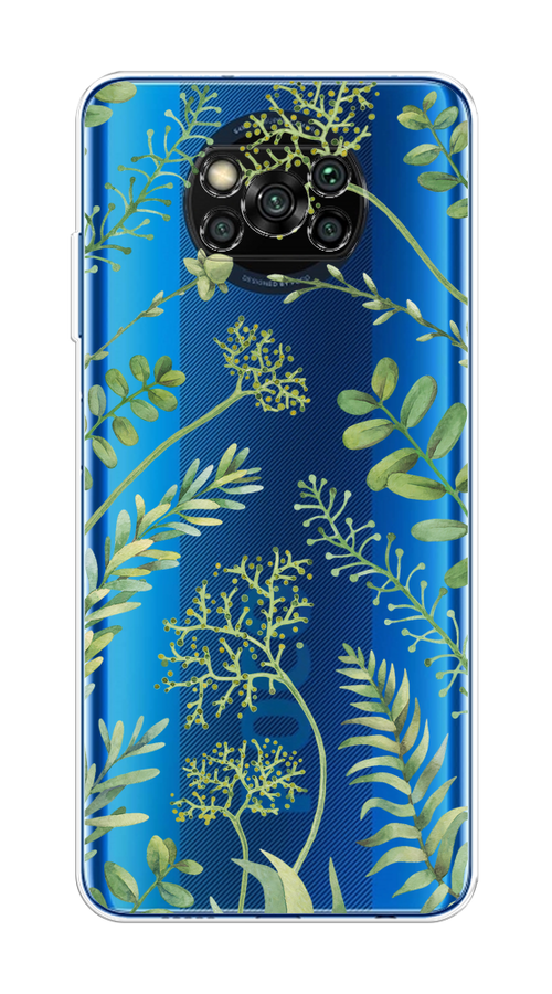 

Чехол на Poco X3/X3 Pro "Green Leaves", Зеленый;прозрачный, 310650-1