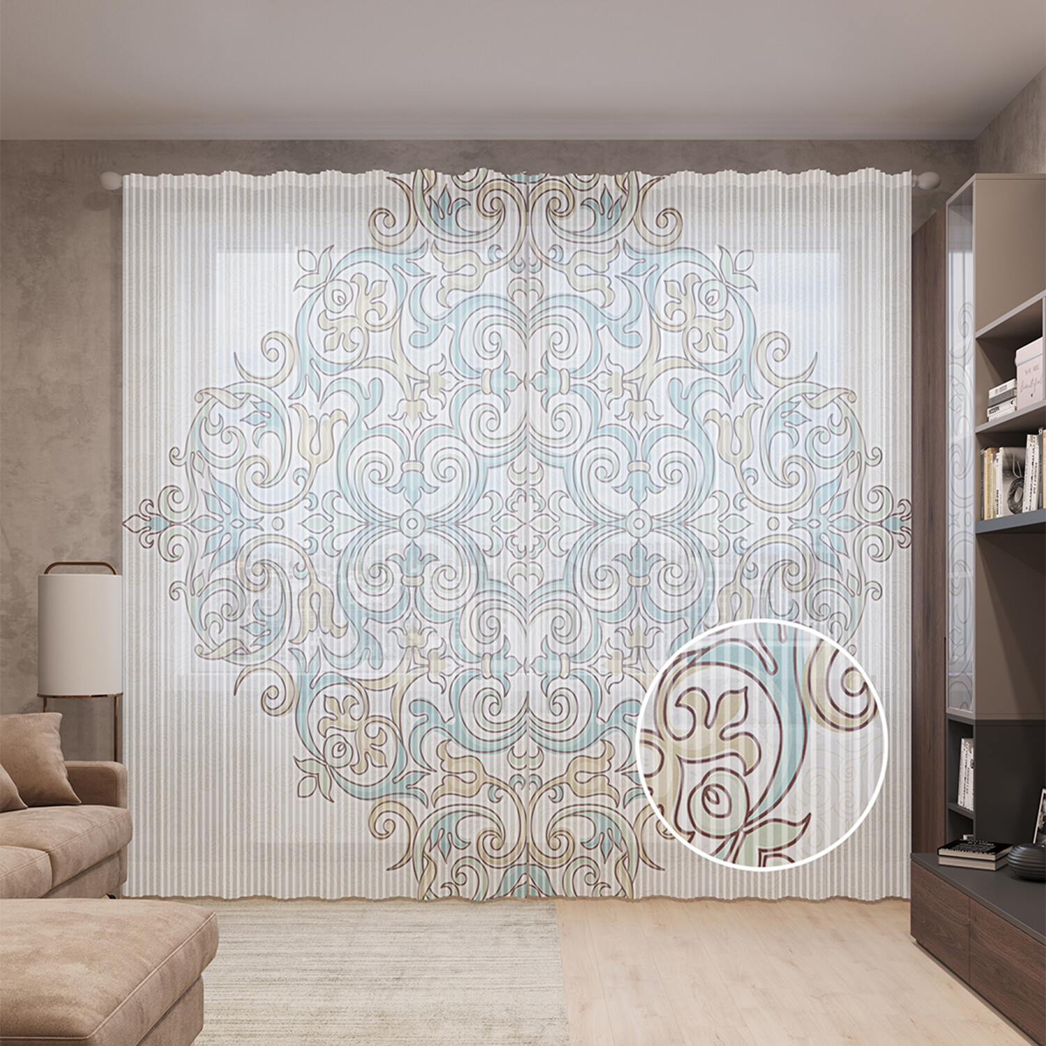 

Тюль вуаль на шторной ленте с принтом JoyArty "Фигурные завитки", 310х265 см, Фигурные завитки