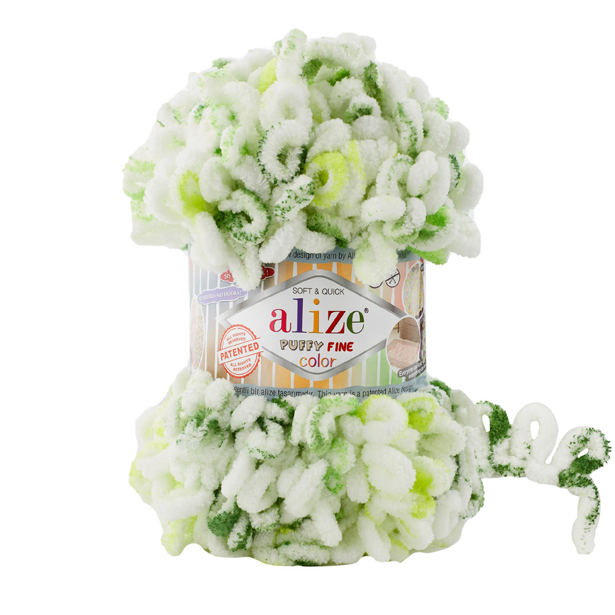 

Пряжа Alize Puffy Fine Color 100г, 14,5м, 100% микрополиэстер, 7627, 5 мотков