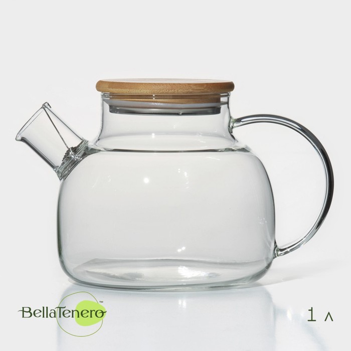 Чайник заварочный стеклянный с бамбуковой крышкой и металлическим фильтром BellaTenero «Эк