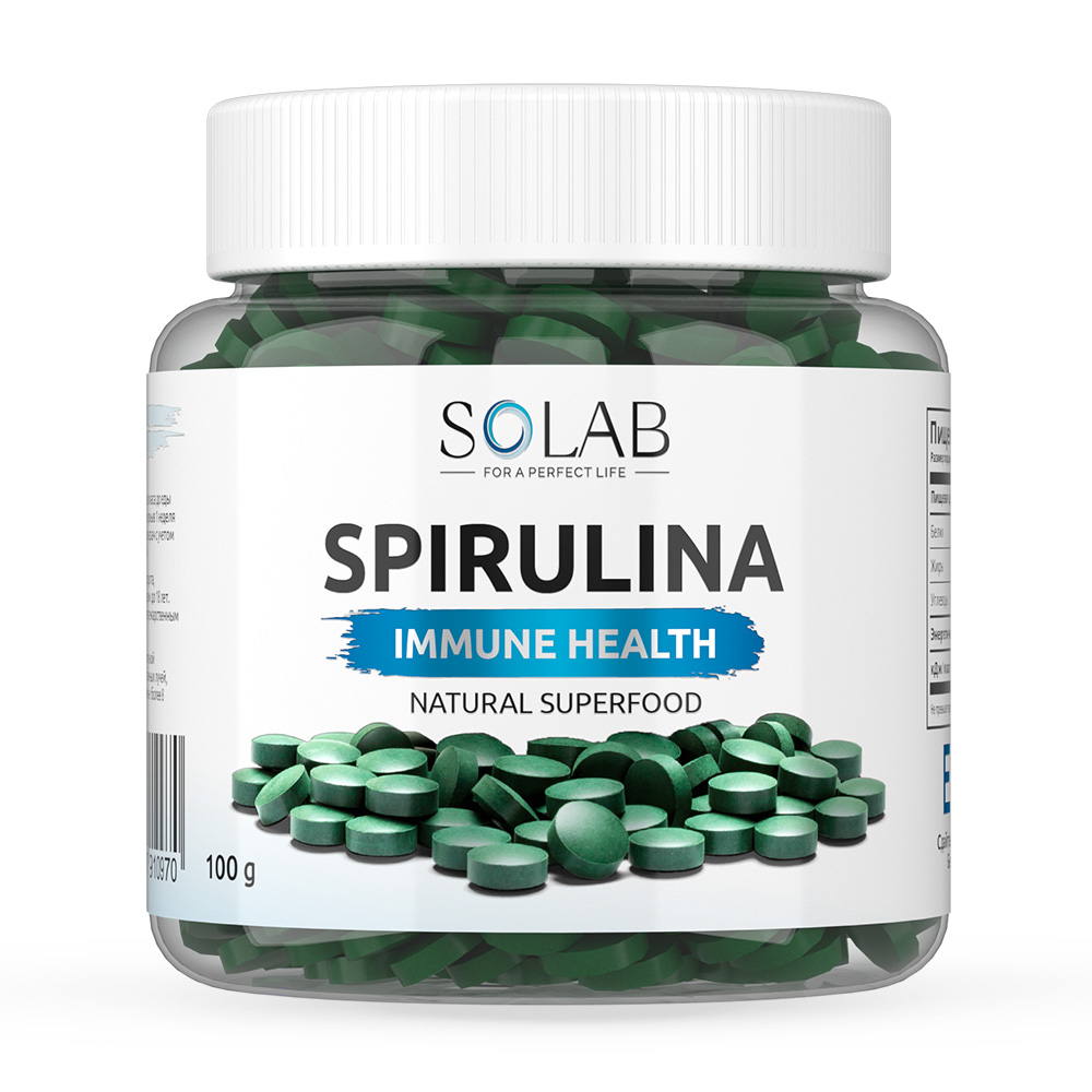 Спирулина SOLAB Spirulina PREMIUM прессованная в таблетках 100гр