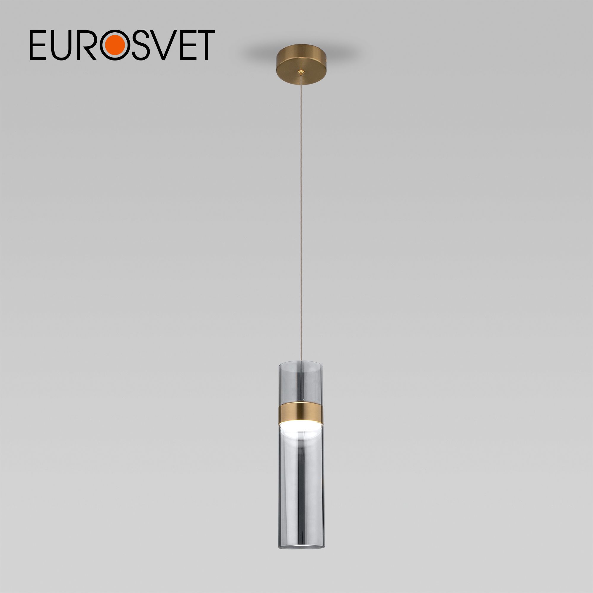 Подвесной LED светильник Eurosvet Lumen 50244/1 LED латунь стеклянный дымчатый плафон