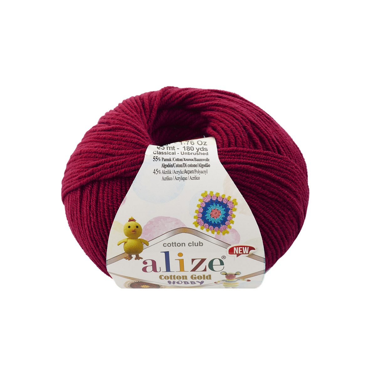 

Пряжа Alize 'Cotton Gold Hobby New' 50г, 165м, хлопок, акрил, 390 вишня, 10 мотков