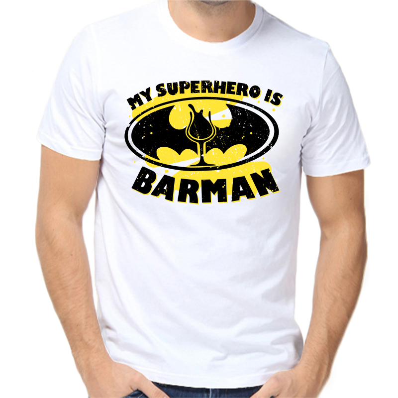 

Футболка мужская белая 70 р-р my superhero is barman, Белый, fm_my_superhero_is_barman