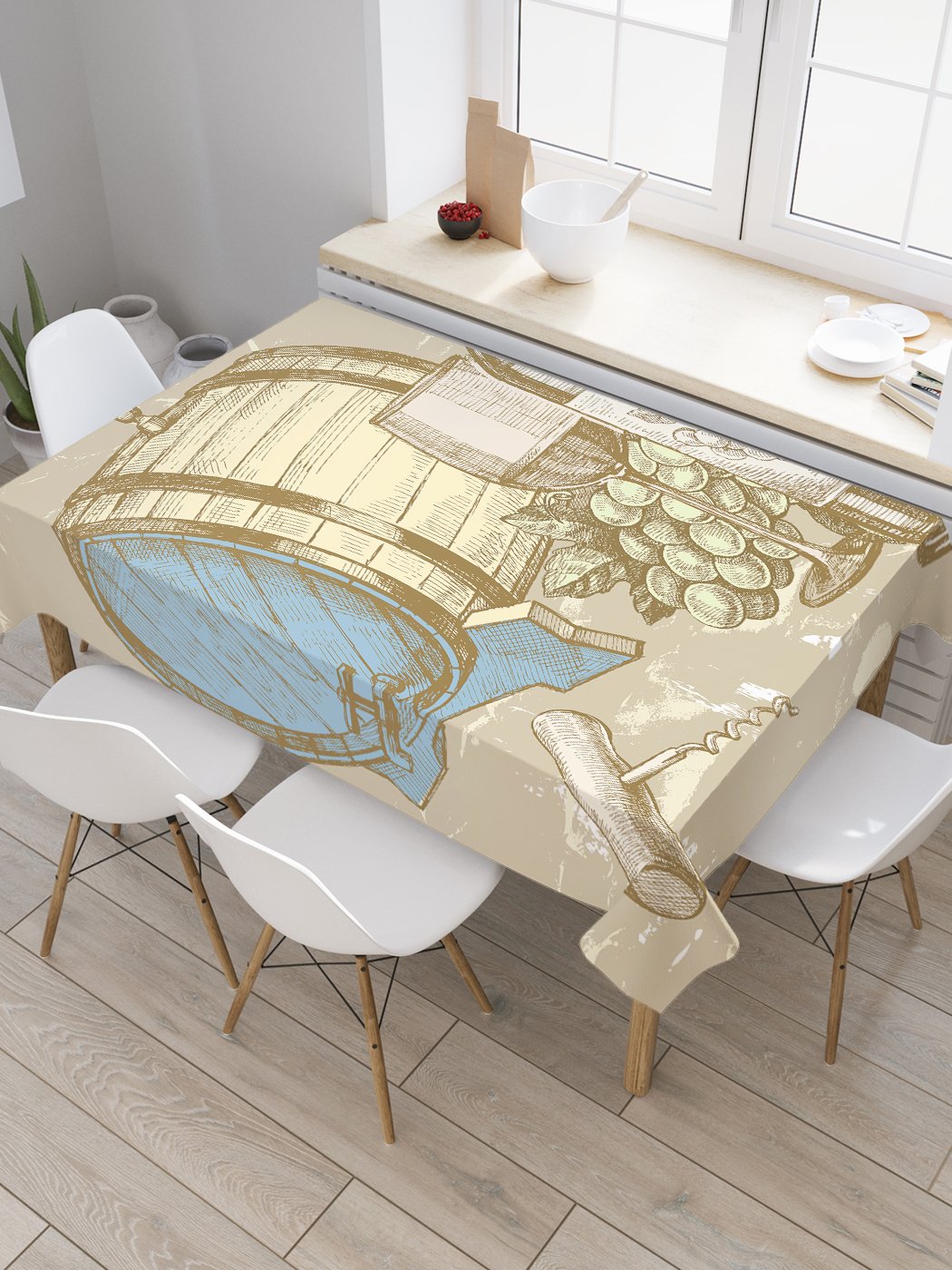 

Скатерть прямоугольная JoyArty "Винный натюрморт" из сатена, 120x145 см, Бежевый, Винный натюрморт