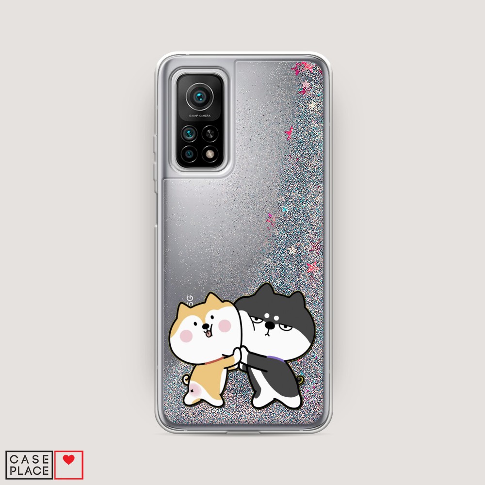 

Жидкий чехол с блестками "Обнимашки акита" на Xiaomi Mi 10T