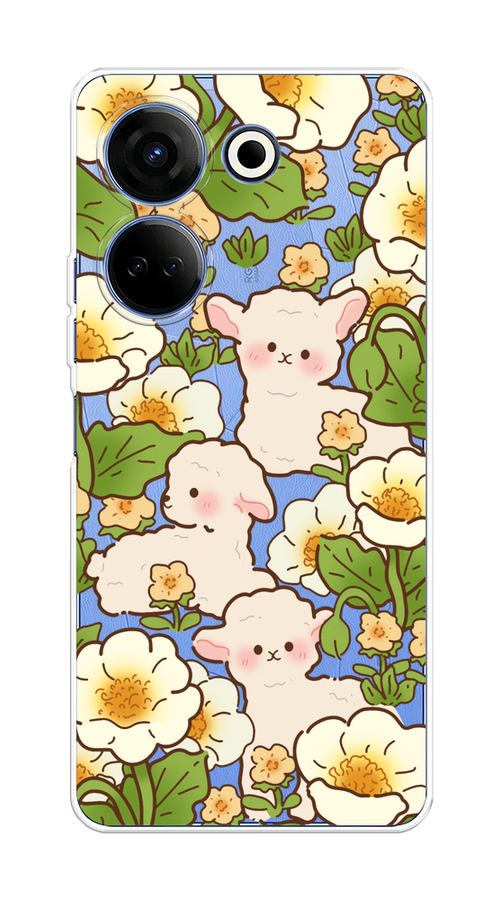 

Чехол на Tecno Camon 20/20 Pro 4G "Овечки в цветах", Зеленый;бежевый, 304350-1