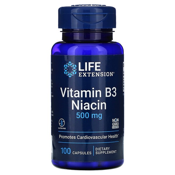 Витамин B3 Life Extension Vitamin B3 Niacin 500 мг капсулы 100 шт