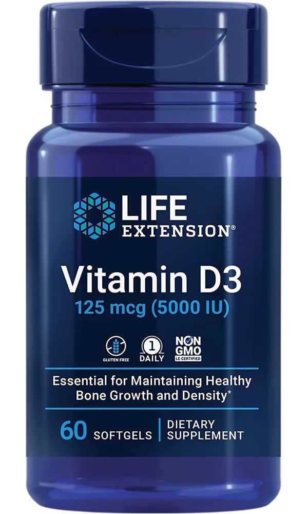 Life extension Vegan Vitamin D3, 125 mcg (5000 IU), 60 vegan capsules  - купить