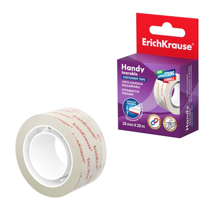 

Клейкая лента канцелярская, 24 мм х 20 м, ErichKrause "Handy tearable", усиленная, отрывае, Прозрачный