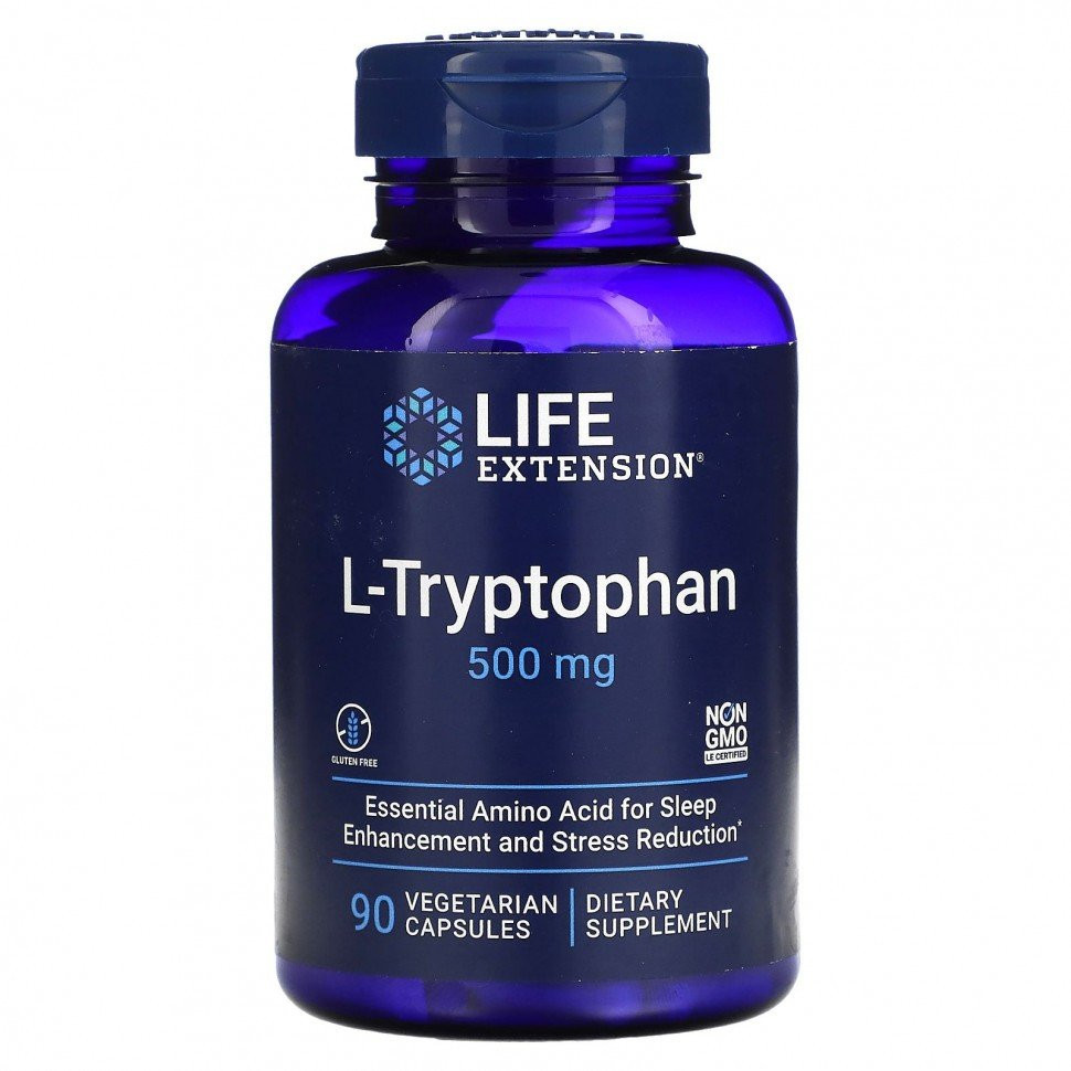 Life extension L-Tryptophan 500 mg, 90  vegetarian capsules