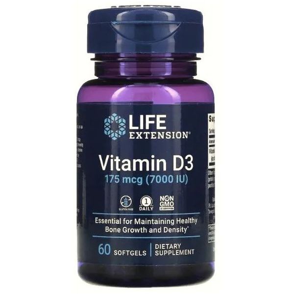 Life extension Vitamin D3 175 mcg (7000 IU), 60 softgels