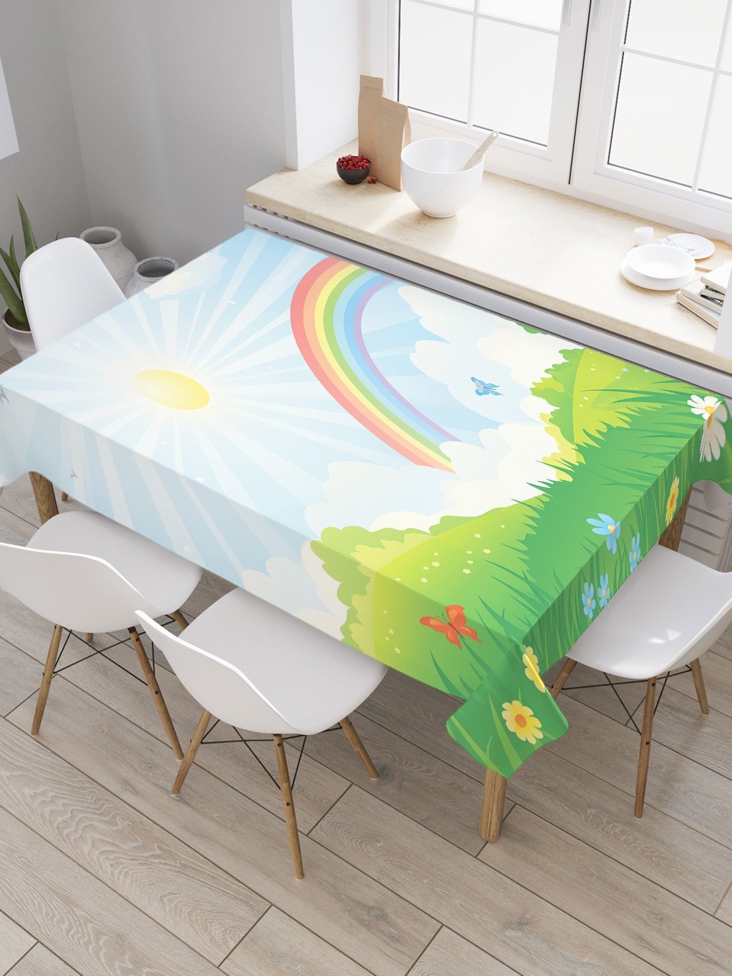 

Скатерть прямоугольная JoyArty "Радуга над деревом" из сатена, 120x145 см, Голубой, Радуга над деревом