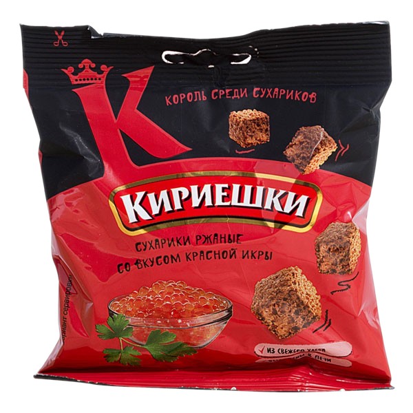 

Сухарики Кириешки ржаные соленые красная икра 60 шт по 40 гр